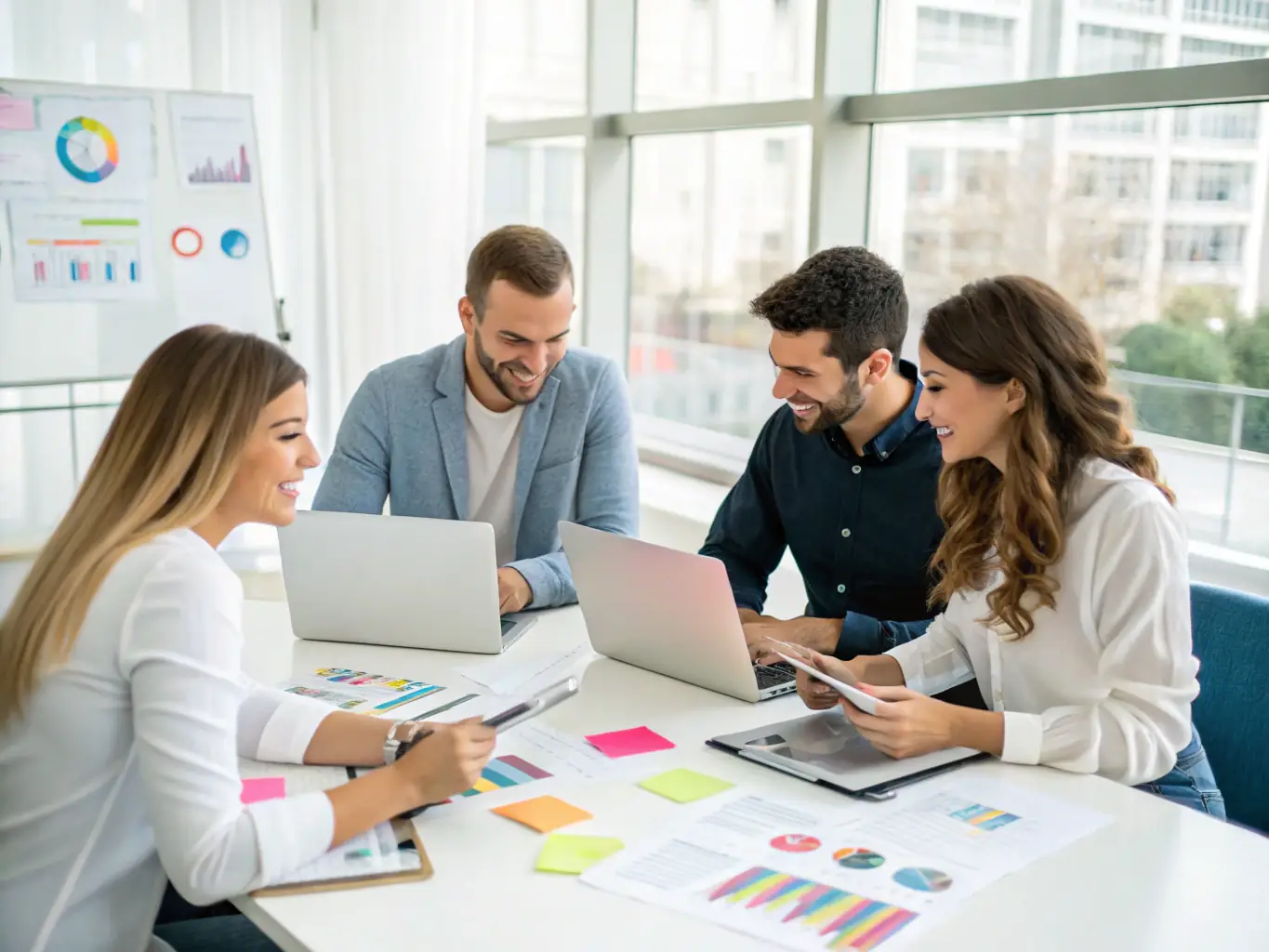 An image of a branding workshop with branding boards and a team collaborating around a table, showcasing brand positioning and messaging.