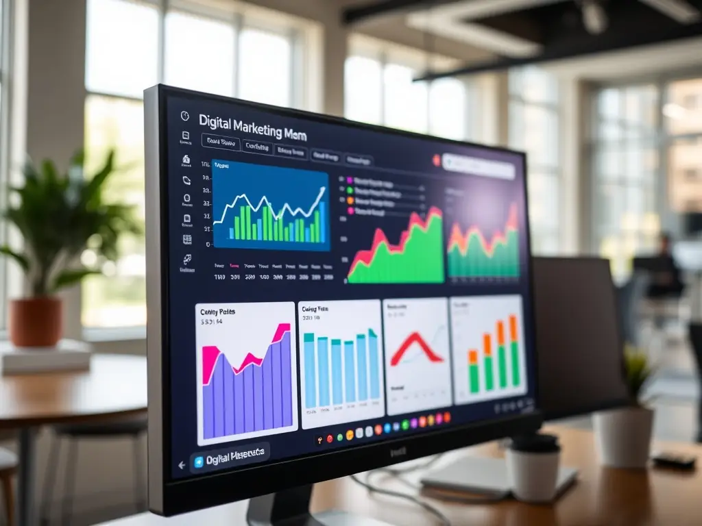 An image of a digital marketing dashboard showing analytics and conversion metrics, representing lead generation and conversion optimization.